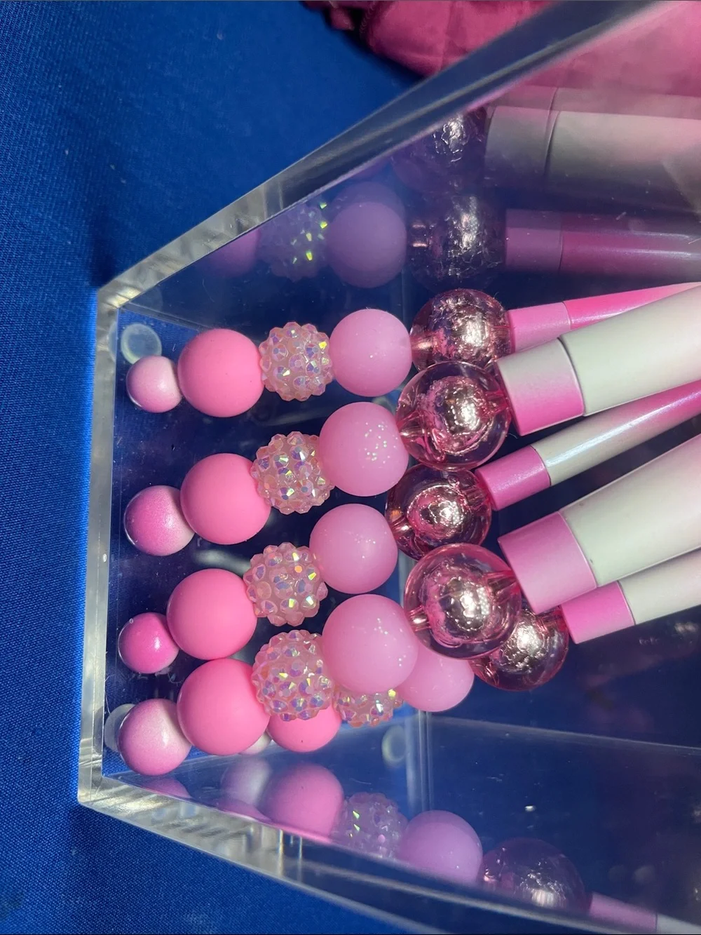 Hand Crafted Pink and White Beaded Makeup Brush Set